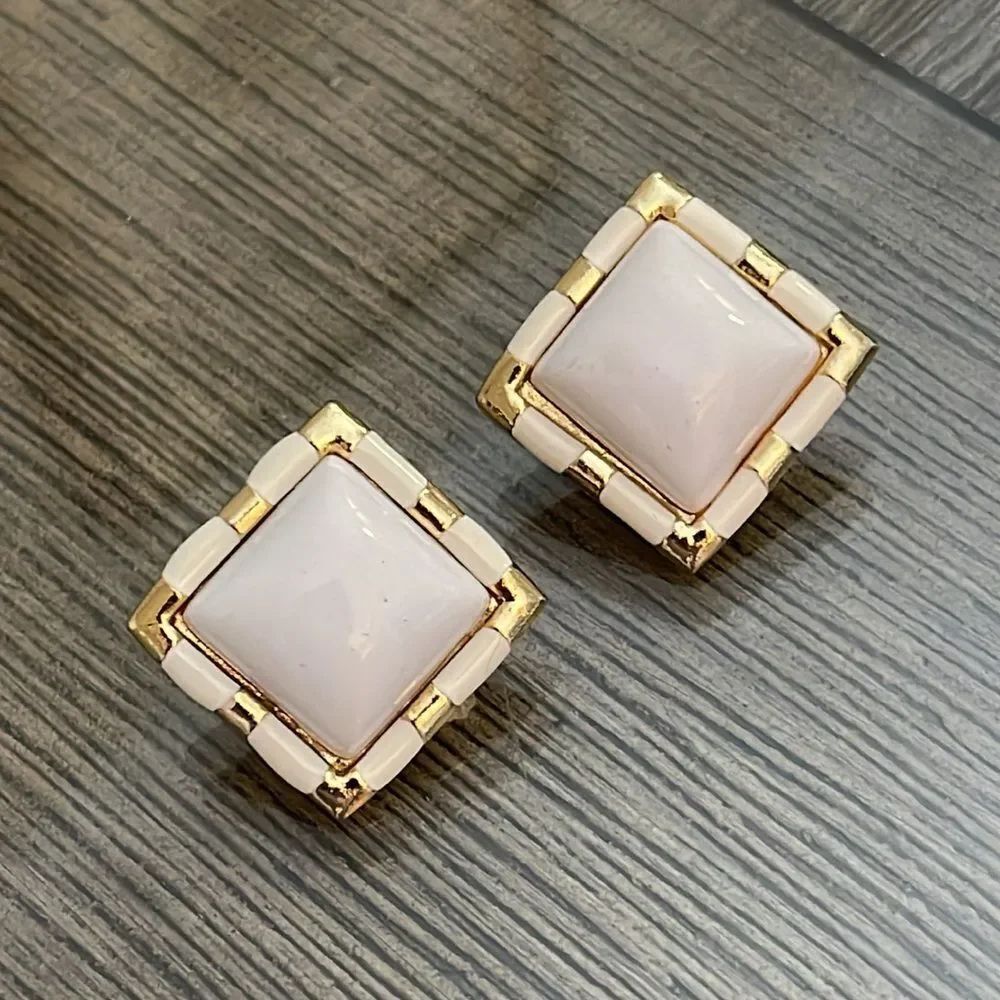Vintage Gold and White Square Earrings